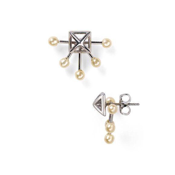 New Rebecca Minkoff Pyramid Fan Stud Pearl Earrings Winter Snow Christmas Gift - Picture 5 of 5